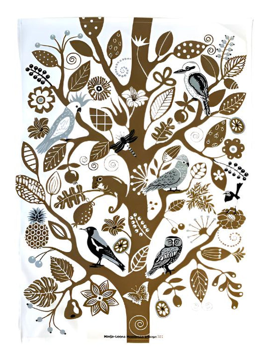 Australian birds in brown tree by Marja-Leena