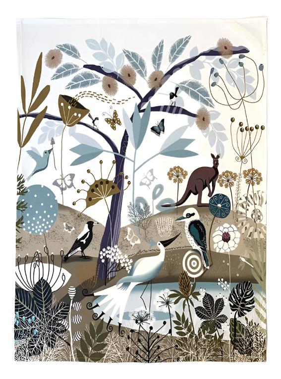 Australian nature in brown tea towel by Marja-Leena