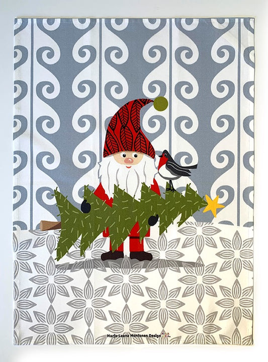 Christmas tomte tea towel by Marja-Leena