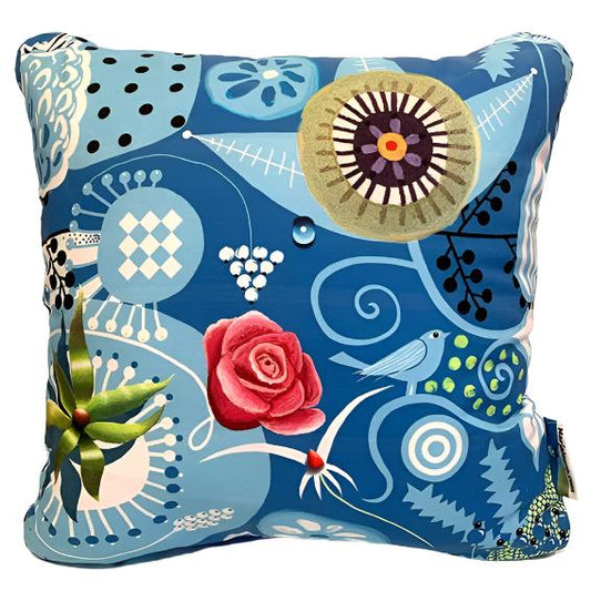 Blue cushion with rose by Marja-Leena