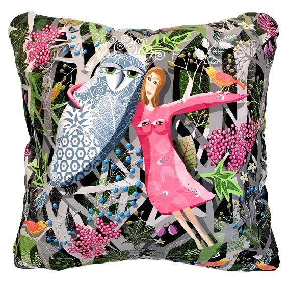 Lady with owl cushion by Marja-Leena