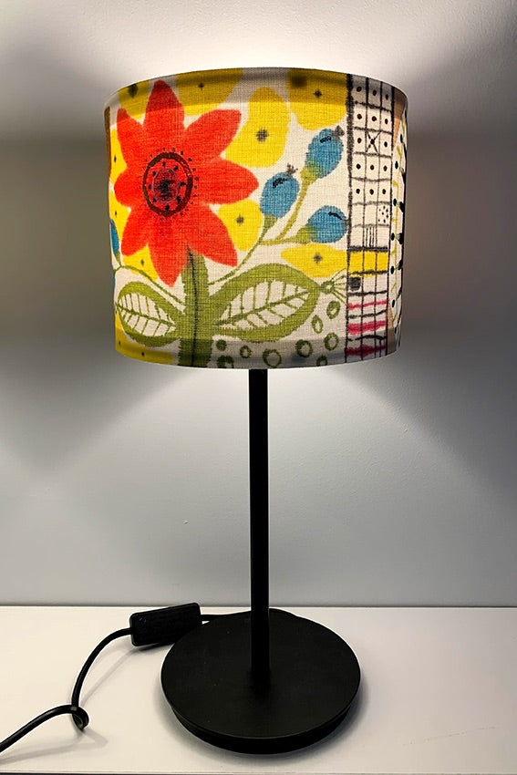 Red Bird Hand Painted Lamp by Marja-Leena with light on